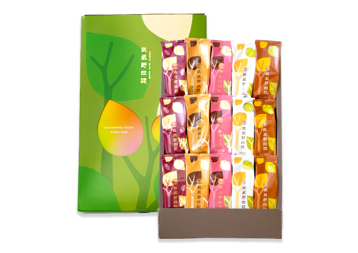 武蔵野日誌五撰（ﾁｮｺ･ﾎﾜｲﾄ･ｽﾄﾛﾍﾞﾘｰ･焦がしｷｬﾗﾒﾙ･あんﾊﾞﾀｰ）15個入