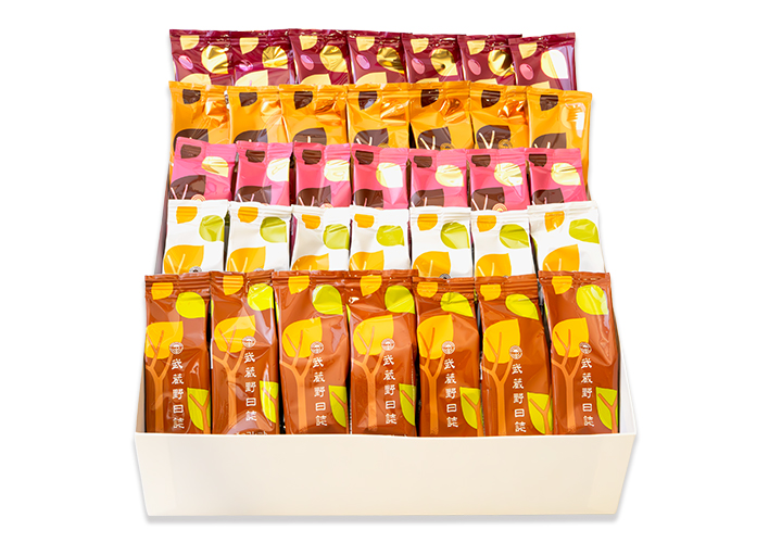 武蔵野日誌五撰（ﾁｮｺ･ﾎﾜｲﾄ･ｽﾄﾛﾍﾞﾘｰ･焦がしｷｬﾗﾒﾙ･あんﾊﾞﾀｰ）35個入