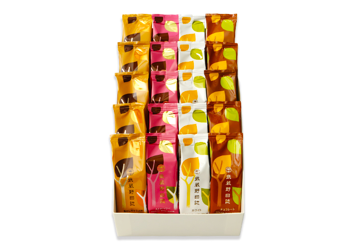武蔵野日誌しあわせ（ﾁｮｺ・ﾎﾜｲﾄ・ｽﾄﾛﾍﾞﾘｰ・焦がしｷｬﾗﾒﾙ）20個入｜菓子